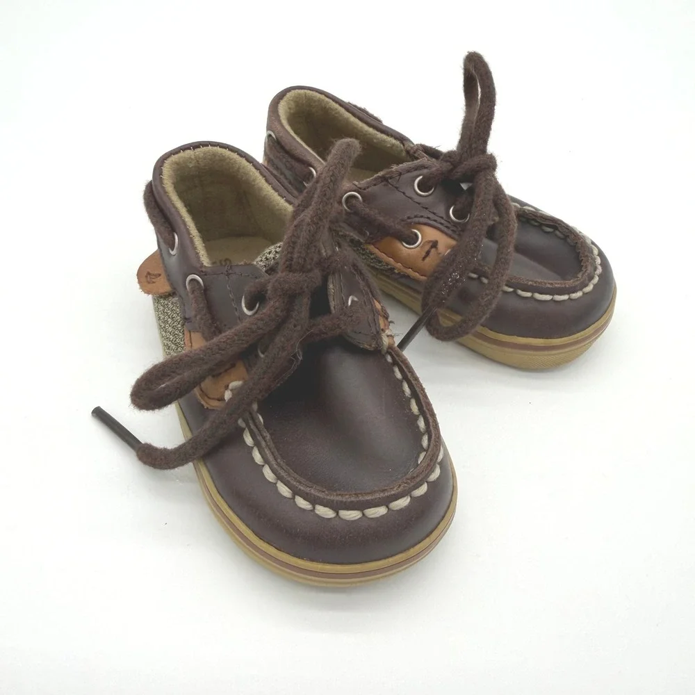 Sperry Bluefish Prewalker Kids Size 2M Brown Leather‎ Boat Shoes PB31924